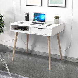 Hanah Home Mesa de Estudio Blanca y Madera 90x60x80 cm con Estantes
